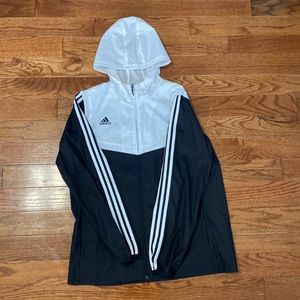 black and white rain jacket